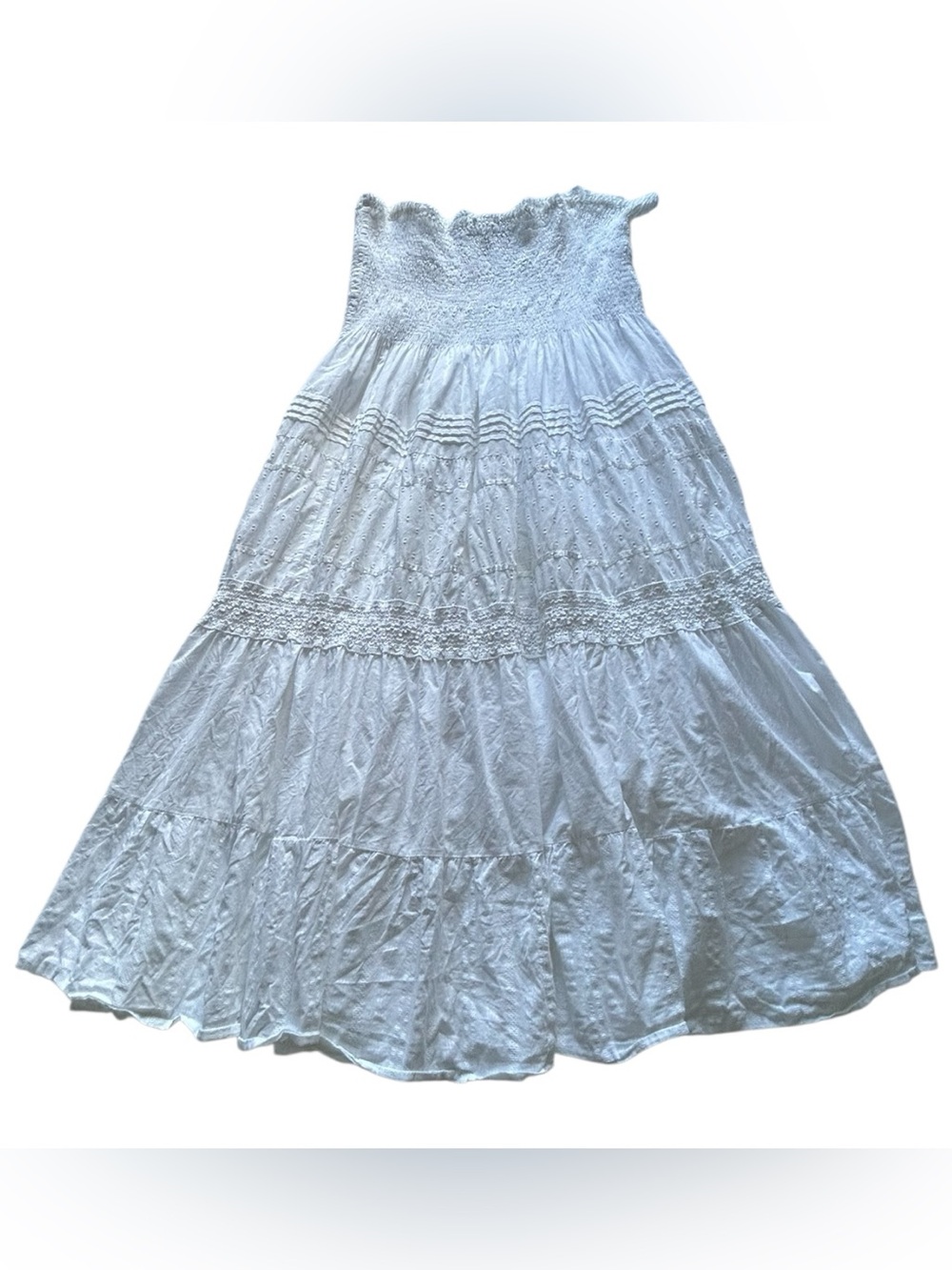 Dots White Tiered Smocked Maxi Skirt